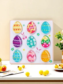 1 件儿童木制拼图，颜色鲜艳，多个主题 - 复活节彩蛋、面部表情匹配、动物、交通工具等，幼儿益智玩具，培养精细运动技能和解决问题的能力，男孩和女孩的生日礼物，复活节礼物