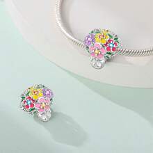1 pieza Compañero permanente del amor, romántico rosa corazón de rosa de amor, lazo de amor, broche fijo, ramo de amor, gato y flor, cuentas de flor, colgante adecuado para pulsera de serpiente, collar, llavero, cuentas plateadas adecuadas para hacer joyería DIY, regalo de aniversario, Navidad, para chicas, pareja, regalo del Día de San Valentín