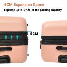 ABS Hard Shell Travel Trolley Suitcase 4 Wheel Luggage Set Hand Luggage, 20", (Pink) - Dusty Pink - View 3