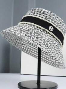 Fashionable M Logo Hollow Out Rhinestone Decor Fishing Hat, Breathable And Ventilated, Elegant Casual Bucket Hat For Women, Spring/Summer