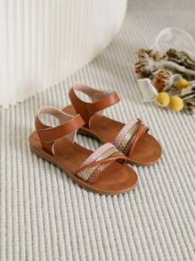 1 Pair Minimalist Style Girls Flat Outdoor Beach Sandals - Brown - View 2