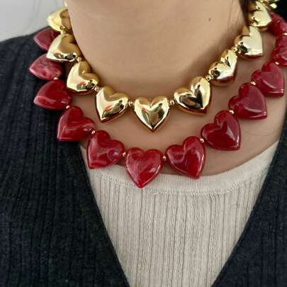 1pc Unique Hiphop Style Beaded Heart Pendant Necklace, Music Festival Accessories