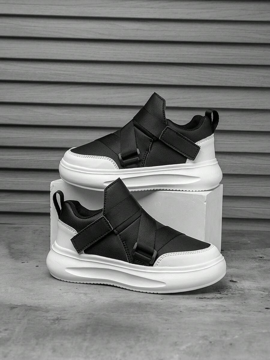 1 Pair Children Sports Shoes, Novel Color Matching Skateboard Shoes, PU Leather Upper, Indoor/Outdoor Casual Running Shoes, Easy To Wear, Lightweight, Anti-Slip, Breathable, Comfortable, New Fashion Academy Style, Boys & Girls, Chunky Sneakers