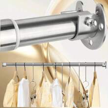 CTSZOOM Stainless Steel Adjustable Closet Rod, 5 Sizes Available From 15.75inch To 74.8inch, Heavy Duty Silver Closet Rod For Hanging Clothes, Wardrobe, Laundry Room, Room Divider Curtain Rod, Easy To Install, Suitable For Bathroom, Window, RV, Living Room, Bedroom, Curtain, Wardrobe - Silver - View 10