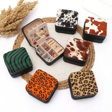 1pc Animal Print (Leopard & Cow) Faux Leather Jewelry Box, Detachable And Stylish, Suitable For Valentine's Day, Mother's Day, Birthday, Graduation Gifts