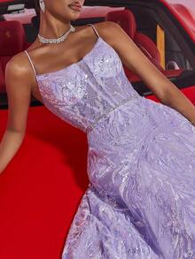 BluePlum Váy Maxi Chữ A Sequin Tương Phản Màu Tím Sang Trọng Thanh Lịch Cho Nữ, Váy Đầm Dự Tiệc Sang Trọng Gợi Cảm Hở Lưng Cho Tiệc Cocktail, Dạ Hội, Đám Cưới, Tốt Nghiệp (Đính Hạt Nhiều Màu), Váy Dự Tiệc Cưới, Váy Dạ Hội - Màu tím hoa cà - Xem 7