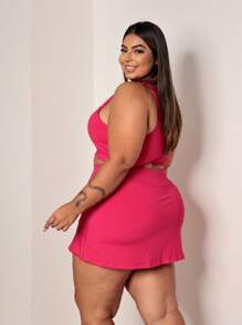 Top + Shorts Skirt Set Workout Gym Plus Size Women's Clothing - 紫羅蘭色 - 查看 2