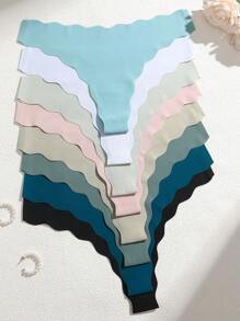 8pcs/Set Women's Soft Breathable French Lace Trim Seamless Low-Rise Thong Panties - Multicolor - View 3