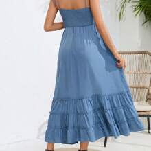 Women's Sleeveless Maternity Dress Summer Spaghetti Strap Smocked Tiered Flowy Maxi Dress For Baby Shower Photoshoot