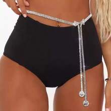 Fashionable Elegant Rhinestone Bow Decor Waist Chain