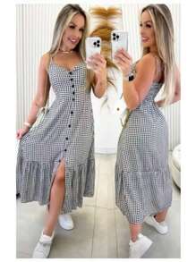Long Crepe Dress With Padded Bra And Buttons One Size (Fits Sizes 36 To 40)H-1 - Dark Grey - View 2