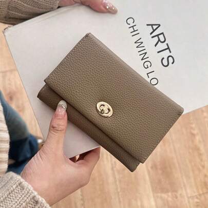 Women's Short Wallet Wholesale, PU High-End Leather Net Celebrity Lock Buckle Ladies Wallet