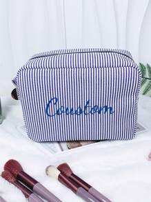 1 pezzo Borsa da viaggio, beauty case, borsa per accessori personalizzata con ricamo a strisce verticali quadrate, adatta per viaggi, scuola, dormitorio, bagno, necessità di casa, regalo per madre e moglie - Multicolore - Visualizzare 15
