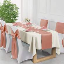 1 Piece Satin Table Runner Set: 1 Table Runner, 6 Napkins, 6 Chair Wraps, Bright And Smooth Wedding/Party Decorative Table Cloth For Banquet, Chef, Birthday, Buffet, Graduation Ceremony - Multicolor - View 6