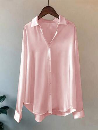 Plus Size Women's Solid Color Long Sleeve Casual Loose Blouse