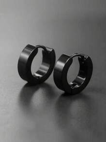 1 Pair Fashionable Simple Smooth Stainless Steel Men's Hoop Earrings, Everyday Accessory Earring