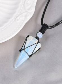 1 件可调节天然石水晶项链吊坠虎眼石玫瑰石英水晶石英黑绳缠绕项链男士青金石 G173 - Necklace - 查看 9