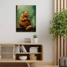 A Charming Fat Cat Wall Art, Animal Painting, Versatile Cat Print Suitable For Any Room, Valentine's Day Gifts For Her Or Him, 1 Pc Keywords Wooden Framed Canvas Painting-Thickness 2.25cm/0.9Inch, Home Gift Decoration, Room Decoration Emotional, Wall Decoration, Perfect Gift, Autumn And Winter Wall Decoration, Living Room Decoration, Bedroom Decoration, Kitchen Decoration, Entry Decoration, Bathroom Decoration, Direct Wall Painting, High Quality Wall Painting Poster - 墨綠色 - 查看 2