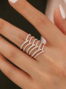 1pc 925 Sterling Silver Versatile Chic V-Shape Cubic Zirconia Heart Design Ring, Elegant Jewelry Suitable For Women's Daily Wear, Bridal, Holiday, Party Gift