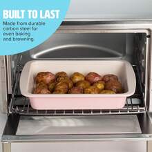 Tasty Juego de horno tostador antiadherente para hornear incluye bandeja para pasteles, bandeja para horno, estante, utensilios para hornear de acero al carbono, juego de 3 piezas, rosa - Rosa - Ver 5