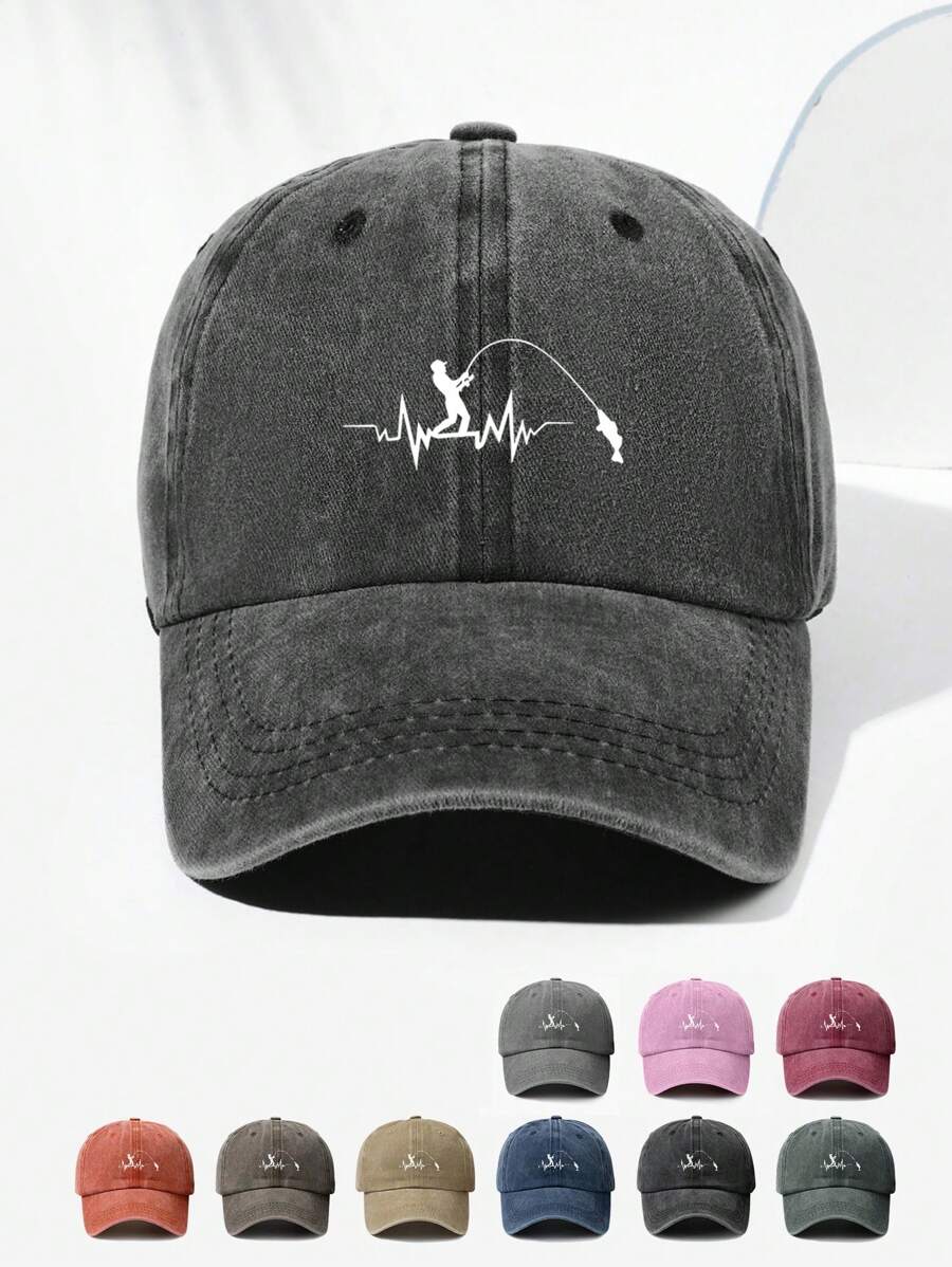 1 buc. șapcă de baseball retro, unisex, cu imprimeu de pescuit, potrivită pentru sporturi în aer liber, drumeții, ținute zilnice, reglabilă, la modă și versatilă pentru bărbați - A - Vizualizare 1