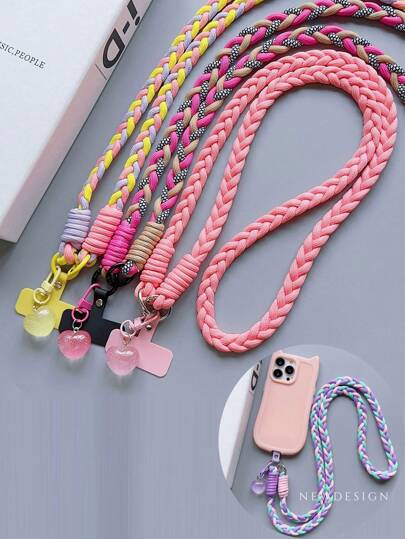 1pc Universal Mobile Phone Lanyard With Card Clip And Heart-Shaped Pendant, Polyamide Braided Crossbody Strap, Anti-Lost Phone Case Hanging Chain Gifts For Mother, Family, Friends, Birthday, Holiday Phone Charm, Phone Chain