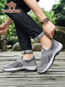 Herren Anti-Rutsch weiche Sohle Lässig Sportschuhe, atmungsaktive Mesh runde Zehenform Slip-On Walkingschuhe