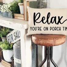 Modern Linen Throw Pillow Cover - "Relax, Enjoy Porch Time" Text, Woven Farmhouse Style Lumbar Pillow Sham With Zipper Closure, Suitable For Sofa, Lounge Chair And Various Rooms - Machine Washable, Autumn Decor, Room Decor - Multicolor - View 5