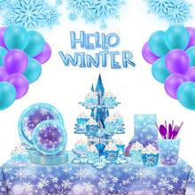 1pc Snowflake Shaped Cartoon Cake Display Stand, Disposable 3-Tier Cake Display Rack For Party - Royal Blue - View 2