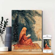 An Arabic Canvas Artwork Depicting A Muslim Woman In A Slot Reading, Perfect For Wall Decoration. This Wall Art Serves As An Elegant Home Decoration, Suitable For Living Rooms And Bedrooms, Ideal For Holiday Parties PC Keyword Wooden Framed Canvas Painting - Thickness 2. 25cm/0. 9inch, Home Gift Decoration Room Decoration Aesthetic Wall Decoration Art Perfect Gift Autumn And Winter Wall Decoration Living Room Decoration Bedroom Decoration Kitchen Decoration Entry Decoration Bathroom Decoration Direct Wall Painting High Quality Wall Painting Poster - 彩色 - 查看 2