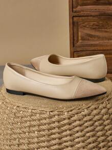 WHDXY 女士平底尖头一脚蹬休闲舒适工作鞋，适合全年办公室通勤 - 卡其色 - 查看 7