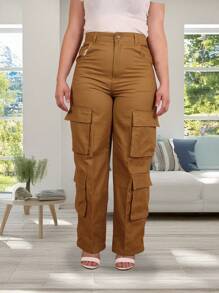 Cargo Dress Pants With Flap Pockets - Camel - View 3