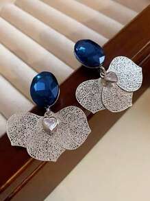 1 对优雅简约风格奢华锆石水晶花瓣吊坠耳环，适合女性日常和节日佩戴 - 鑲鑽花瓣 - 查看 3