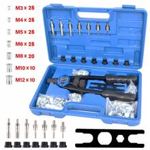 Rivet Gun Set, Rivnut Tool Kit, Heavy Duty Hand Riveter With M3-M12 7PCS Metric Mandrels, 140Pcs Nuts And Rivets, Pop Rivet Gun Set With  Storage Case - Blue - View 3