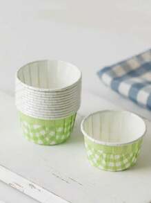 50 个复古格子松饼杯（带盖/不带盖）- 耐热、装饰性纸质烘焙衬垫，带卷边，适用于纸杯蛋糕和甜点，多色节日装饰包（万圣节/圣诞节/复活节/感恩节）