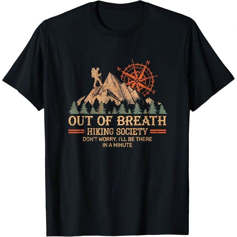 Out Of Breath Hiking Society For  Hiker Nature Love Gift T-Shirt Women's Plus Size Tee - 黑色 - 查看 1