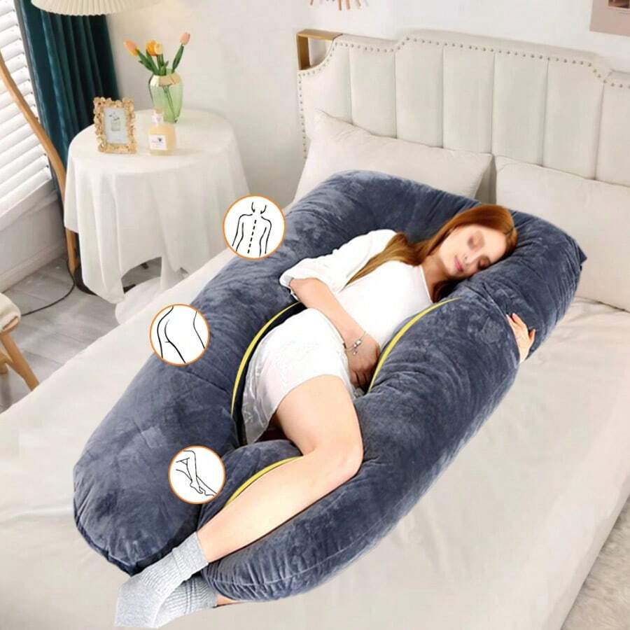 WEFANCY Pregnant Women's Pillow, U-Shaped Whole Body Pillow Removable Cooling Cover Dark Grey Pregnant Women's Pillow Adult Body Pillow Pregnant Women's Pillow Pregnant Women's Pillow Mother Day Gift - Black - View 1