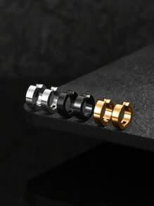 3-Pairs Stainless Steel Gold, Black & Steel Color Simple Men's Earclips Set - Multicolor - View 1