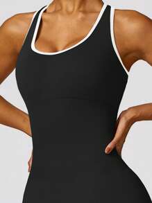 Yefecy 瑜伽基本款纯色罗纹针织无缝运动连体裤，罗纹纯色时尚运动连体裤，高弹力瑜伽连体裤，女士运动服，春夏