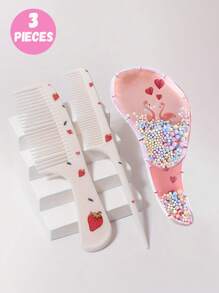 3pcs/2pcs Cartoon Hair Comb Set - Wet And Dry Combing And Styling Brush For All Hair Types, Durable ABS Plastic Handle, Perfect Gift Choice(Purple Unicorn Comb Pattern Random)