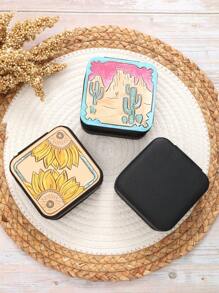 1pc Decorative Art PU Leather Jewelry Box, Ideal For Storing Necklaces, Earrings, Rings And Accessories, Zipper Closure And Mirror, Portable For Travel - Multicolor - View 5