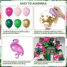 Set de 140 piezas para arco y guirnalda de globos con diseño tropical de flamencos, con globos de látex en color rosa intenso, verde oscuro y rosa claro, además de globos de papel de aluminio con diseño de flamencos, para decoración de fiesta de cumpleaños de playa, estilo hawaiano o luau de verano