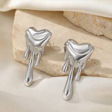 GNIT 2 件精美心形不锈钢镀 18K 金耳环吊饰女士防水节日礼物 2025 新款流行女士复古轻奢耳环节日派对佩戴情人节礼物适合女性日常佩戴高端珠宝跨境复古镀 K 金液体熔岩爱融化女士耳环耳环，妈妈，母亲，母亲节，礼物