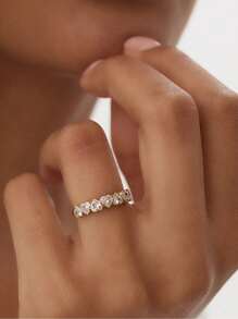 1pc 925 Sterling Silver Adjustable Heart Shape Diamond Women's Ring , Silver&Golden-Tone Geometric Heart Ring With Sparkling Cubic Zirconia, For Women Daily Wear, Suitable For Festival, Party, Gift Valentines, Mother's Day , Elegant, Boho-Chic, Fashionable, Classic Jewelry - Gold - View 1