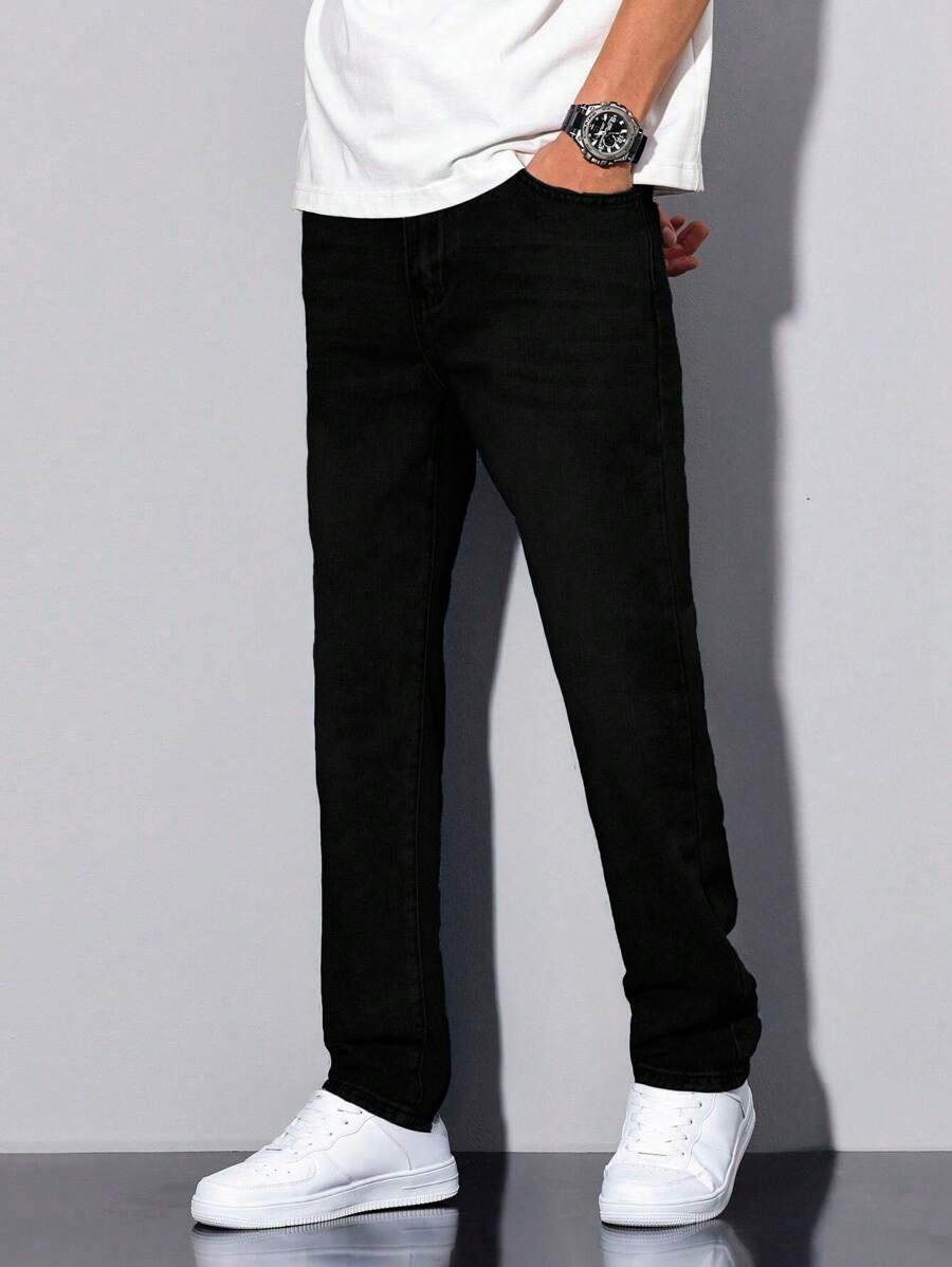 Shendy Vendy Men's Slim Pants, Fashion Stretch Skinny Denim Pants, Classic Men's Jeans With Pocket - 黑與白 - 查看 1