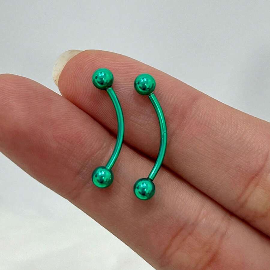 316L Surgical Steel 16G Curved Barbell Snake Eyes Tongue Ring Eyebrow Nipple Belly Earring Piercings Jewelry 14mm 9/16 Inch - Sold Individually - 綠色 - 查看 1