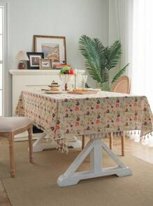 MeijiaMo 1 pièce Nappe rectangulaire imprimée de papillons et de fleurs, tapis de table décoratif de style bohème en polyester pour la chambre, l'hôtel, la cuisine, la salle à manger, les fêtes, les vacances, convient pour les tables rondes/carrées, toutes saisons