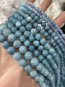 1 Strand Natural Stone Beads Blue Angelite Round Loose Beads 4 6 8 10mm Escolha o tamanho para fazer joias Pulseira DIY 15" Strand Presentes masculinos e femininos - Azul - Ver 3