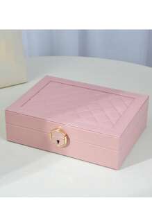 1pc Elegant Single Layer Jewelry Box, PU Leather, Large Capacity With Lock, Suitable For Storing Necklaces, Earrings, Rings, Bracelets, Watches, Can Be Gift For Girlfriend, Mother's Day, Holidays - Multicolor - View 6