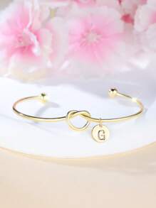 Tsnamer 1 pieza Brazalete con inicial dorada Brazalete con disco de nudo clásico con inicial de la A a la Z Brazalete personalizado de puño para mujer Joyería de uso diario